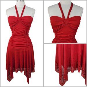 Vintage 90s Prom Dress Small Medium Evening Layered Red Sequin party event Alt